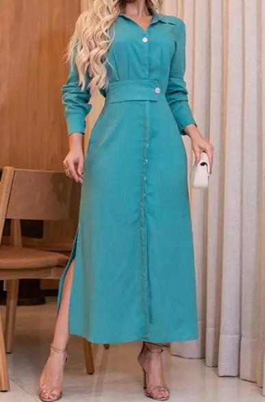 Платье женское длинное с длинным рукавом и разрезом осень 2023