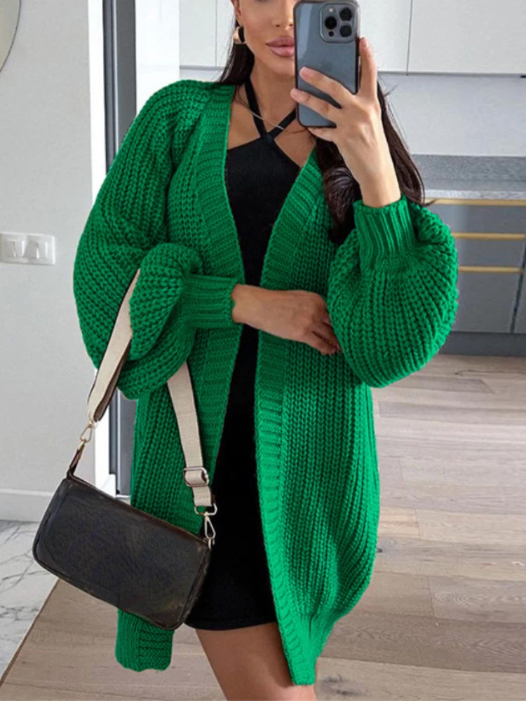 

Женский трикотажный кардиган с V-образным вырезом и длинным рукавом