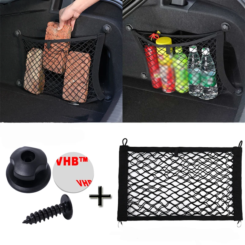 

Car Trunk Storage Net Elastic Net Auto Trunk Fire Extinguisher Fixed Rack Trunk Organizer Storage Net Bag+4 Retainers