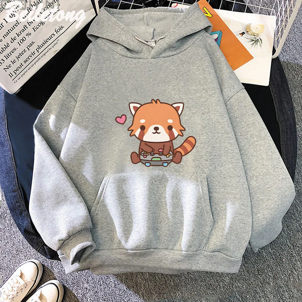 

Anime Cute Little Red Panda Playing Video Hoodie for Men Women Casaul Loose Sports Hooded Sweatshirts Unisex Y2k Clothes Tops