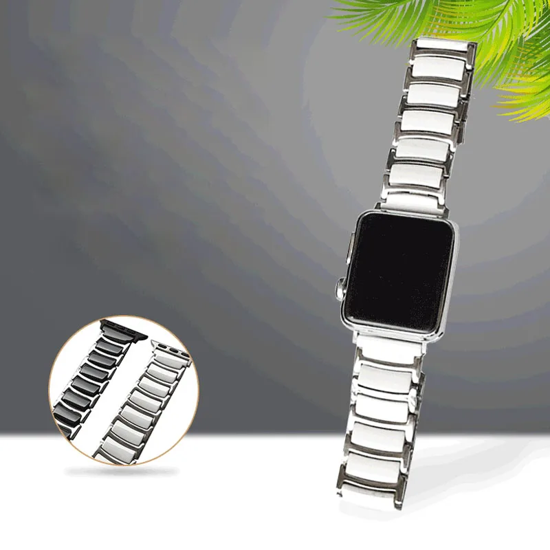 Ceramic Watch band strap stainless steel watchband Bracelet for Apple Watch 45mm 44mm 42mm 41mm 40 38  for iWatch 7 6 5 4 3 SE