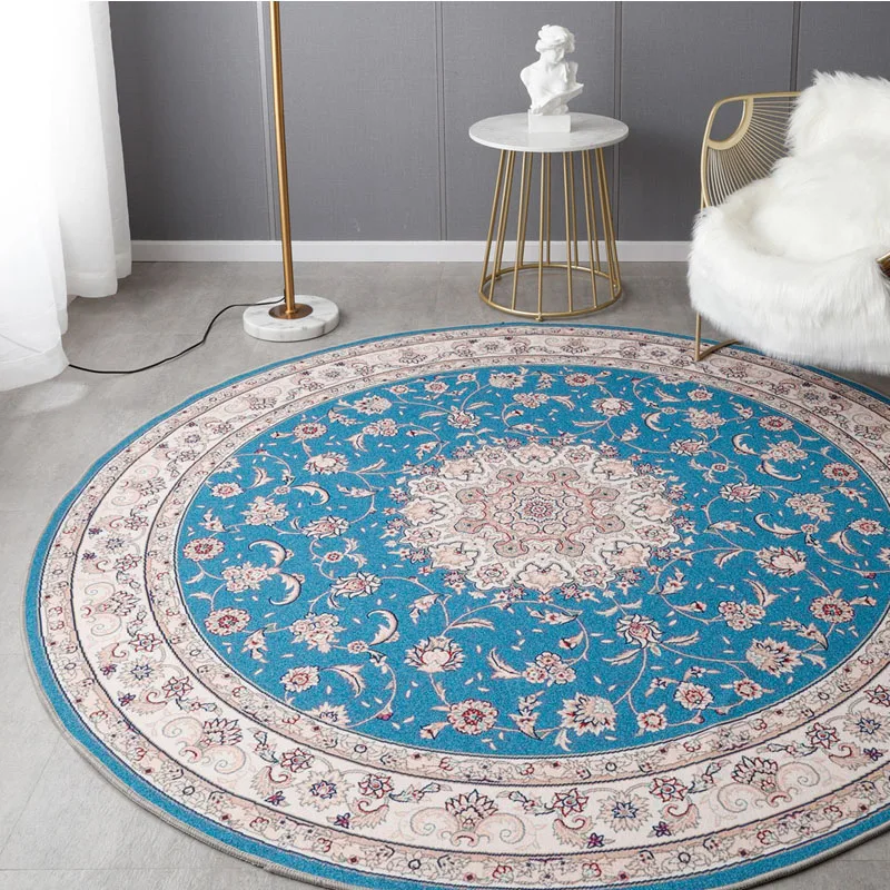 

Круглый персидский ковер в винтажном стиле, марокканский коврик с синими цветами, ковер для спальни, гостиницы, офиса