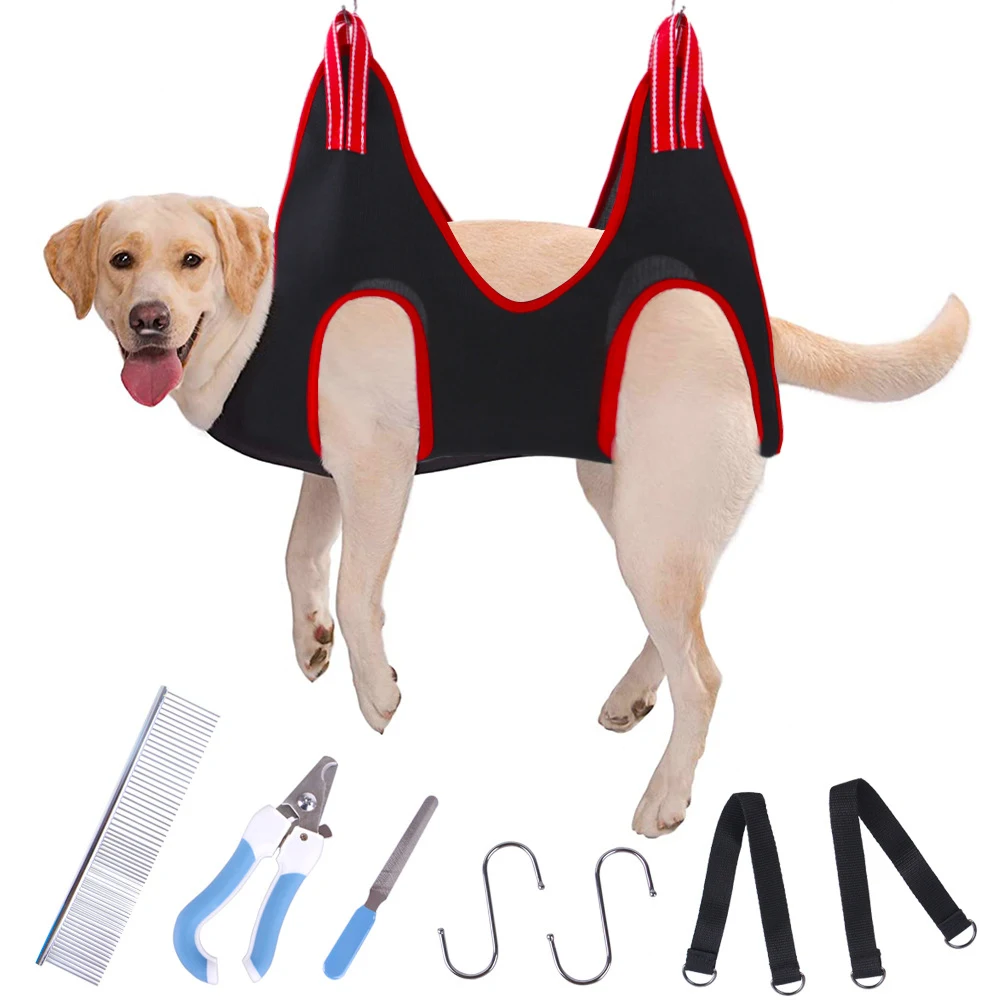 

Pet Grooming Hanging Hammock with Comb Nail Clipper File Dogs Cats Beauty Bath Drying Bag Hammock Set Pet Cleaning Supplies