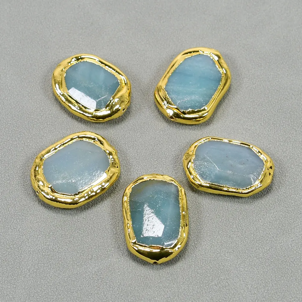 

APDGG 5Pcs Natural Green Amazonite Gold Plated Rectangular piece Gems Freedom Beads For Pearl Necklace Pendant Jewelry DIY