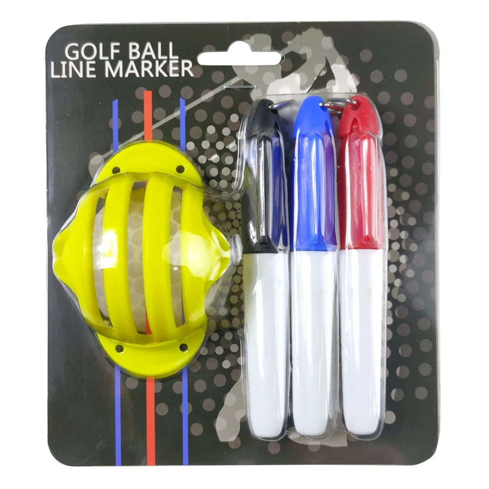 1 Set Golf Ball Liner Triple Track 3 Line Marker Stencil + 3 Pen Aids Line Sport Training Aids Outdoor Golf Sport Tool