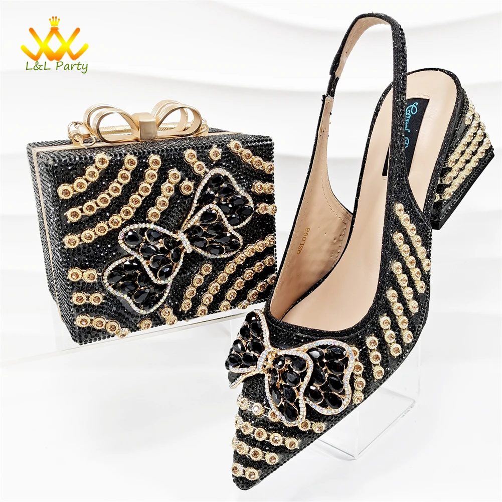 Лидер продаж 2025 комплект женской обуви и сумки в африканском стиле золотого