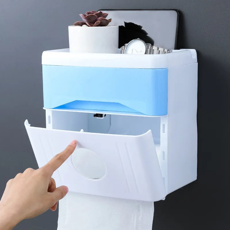 

Bathroom Tissue Box Toilet Roll Holder Punch-free Drawer Type Tube Pumping Paper Waterproof Kitchen Living Room Shelf Organizers