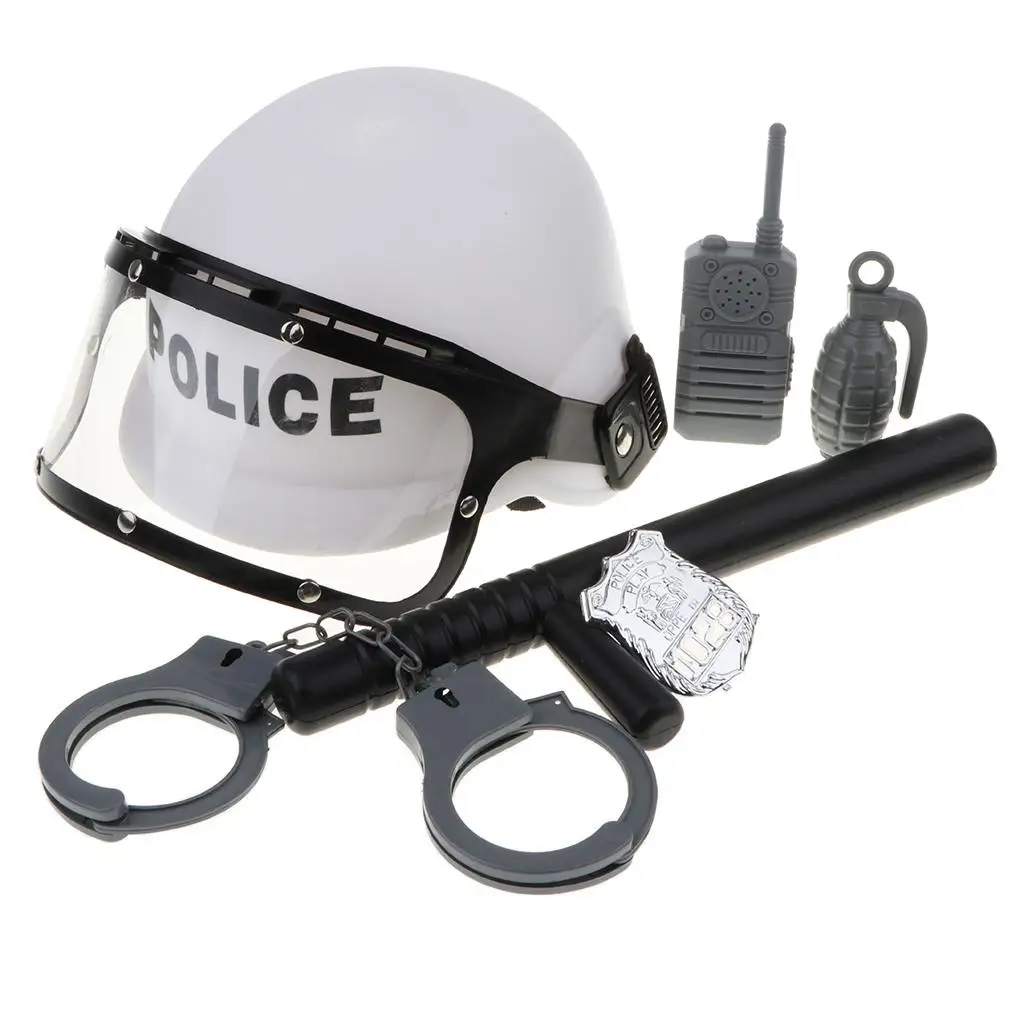 

Policeman Pretend Role Play 6pcs Walkie-talkie Helmet Kids Toy Costume