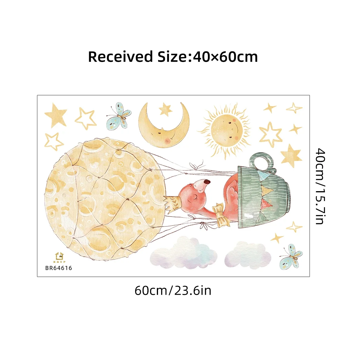 Мультяшные стикеры на стену в виде горячего воздушного шара Луны и солнца для