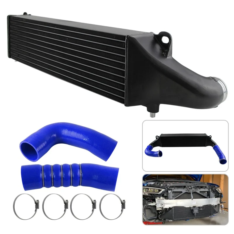 Фото Комплект интеркулера Front Mount Competition EVO1 Tube-Fin с силиконовыми шлангами и зажимами для повышения давления (черный/синий/красный) для Audi RS3 8V TTRS 8S №2