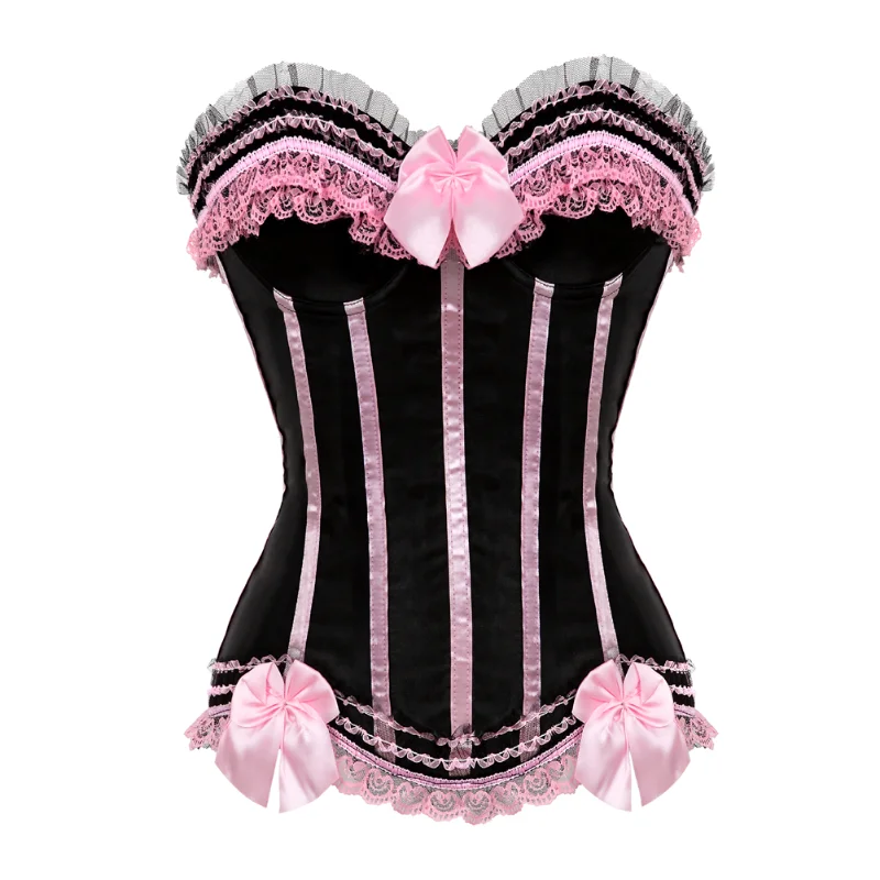 Girl's Sexy Corset with Zipper Side Vintage Style Overbust Corsets Bustiers Lingerie Top Floral Lace Up Boned Corset Plus Size