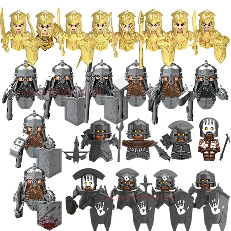 

20pcs Medieval Military Lord Of Elven Guard Army Orcs Dwarves Warriors The Rings Children Mini Assembled Building Block Figures