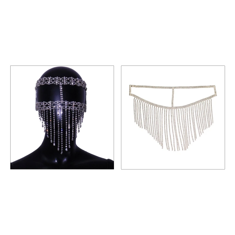

M89E Tassel Mask Chain for Rhinestone Veil Mask Crystal Headdress for Cosplay
