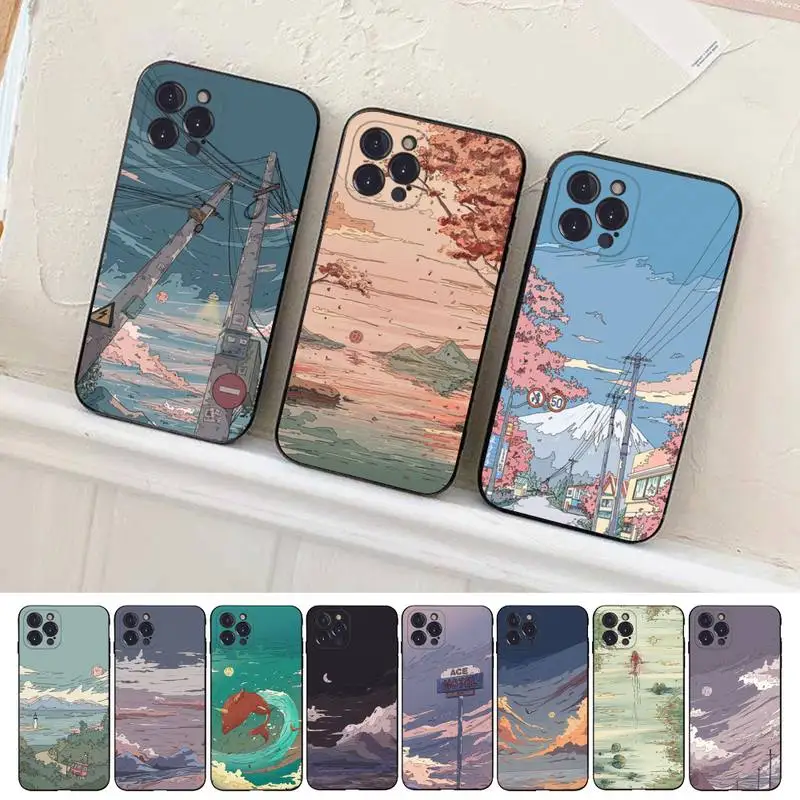 

Anime Landscape Phone Case For iPhone 14 11 12 13 Mini Pro XS Max Cover 6 7 8 Plus X XR SE 2020 Funda Shell
