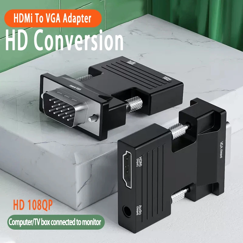 Адаптер UTHAI Z27 HD1080P HDMI-VGA, совместимый с аудиокабелем 3,5 мм для компьютера, ТВ-приставки, проектора, экрана дисплея