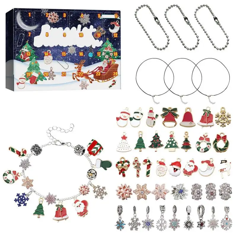 

Christmas Advent Calendar Bracelet Set 24 Days Countdown Calendar DIY Bracelet Charms Jewelry Making Kits With Accessories 2022