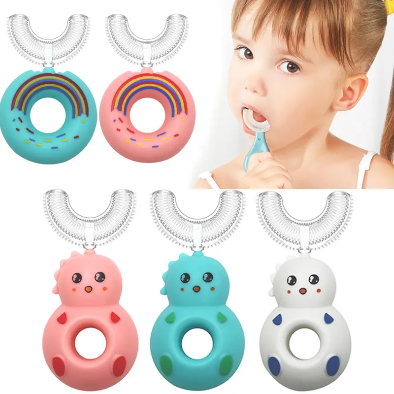 

Children 360 Degree Doughnut Manual Toothbrush Kids Silicone U-shaped Tooth Brush Cartoon Gift For 2-6-12 Years Old