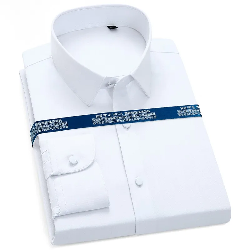 2021  Men Smart Casual Soild  Wool Viscose Shirts ElasticBusiness Solid Color Slim fit Shirts for Men