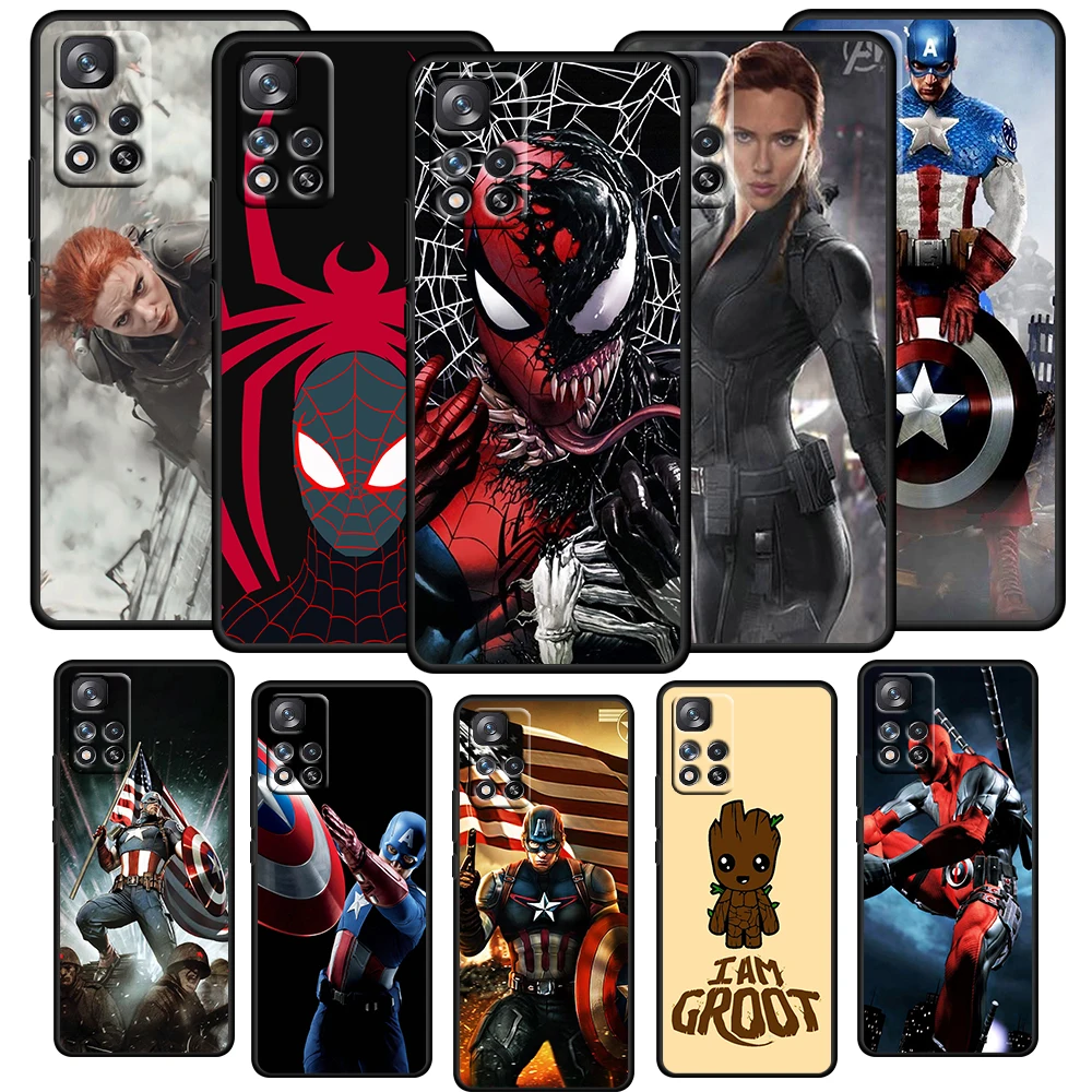 

Avengers red spiderman Case For Xiaomi Redmi Note 11 11T 10 Pro 10S 9 9S 9T 8 8T 7 4G 5G Soft TPU Black Phone Cover Core