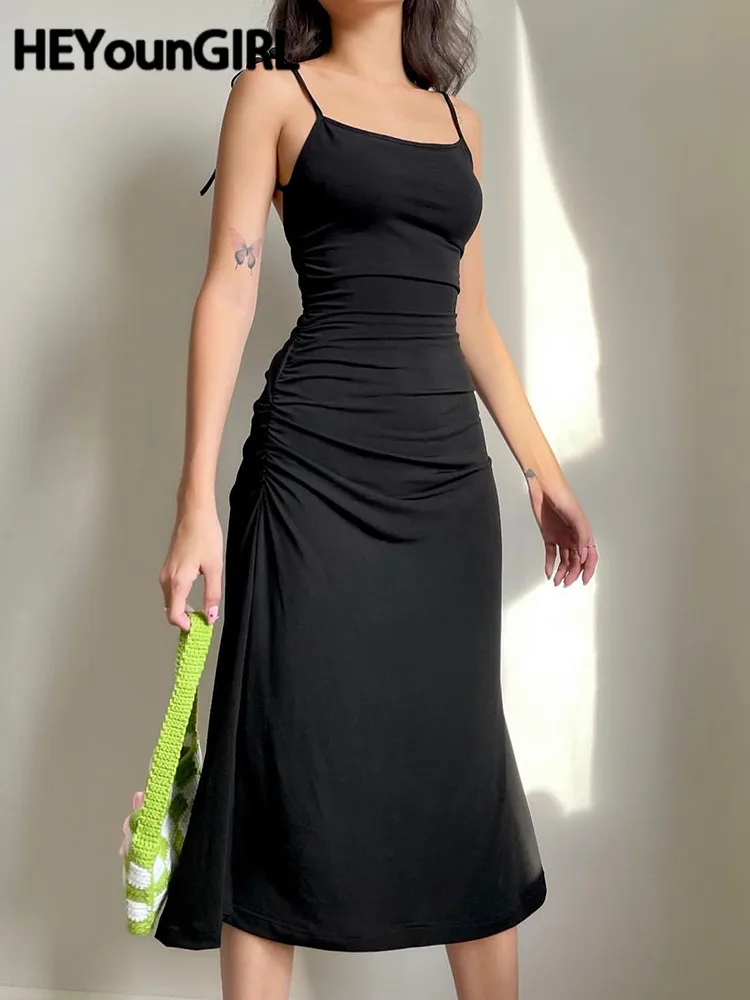 Летнее Сексуальное вечернее миди-платье HEYounGIRL с открытой спиной женские черные