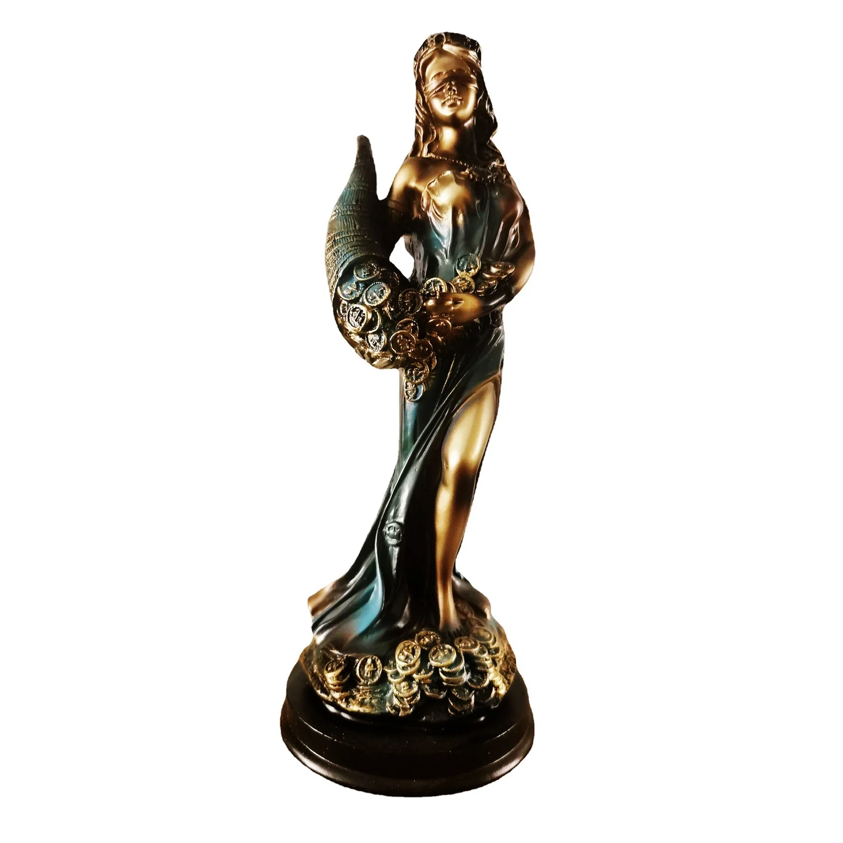 

Blindfolded Statue Greek Roman Goddess of Fortune Vintage Blue Sculpture Decorations