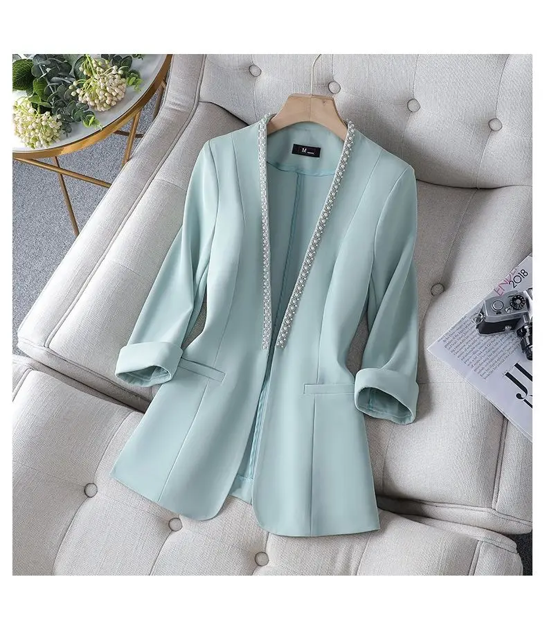 V neck Thin Suit Women's 2023 Spring and Summer New Korean Fashion Professional Wear Half Sleeve Casual Jacket Office Blazer