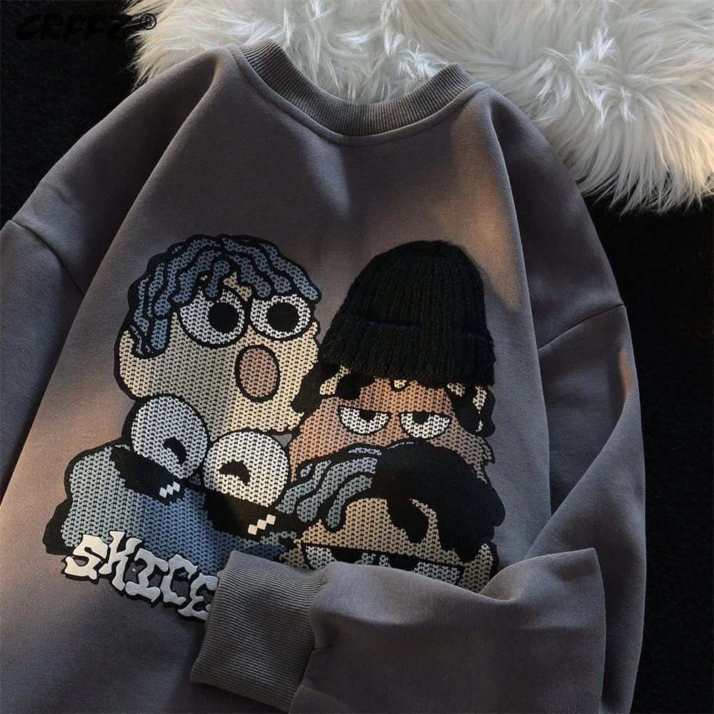 Осенне-зимний новый свитер в стиле хип-хоп с мультяшным принтом и круглым вырезом