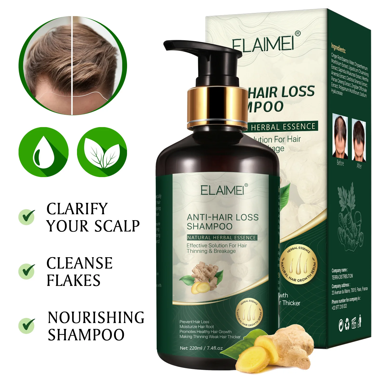 220ml Ginger Shampoo Anti-hair Loss Conditioner Promote Hair Growth Refreshing Thinning Weak Hair Thicker Oil Control Hair Care