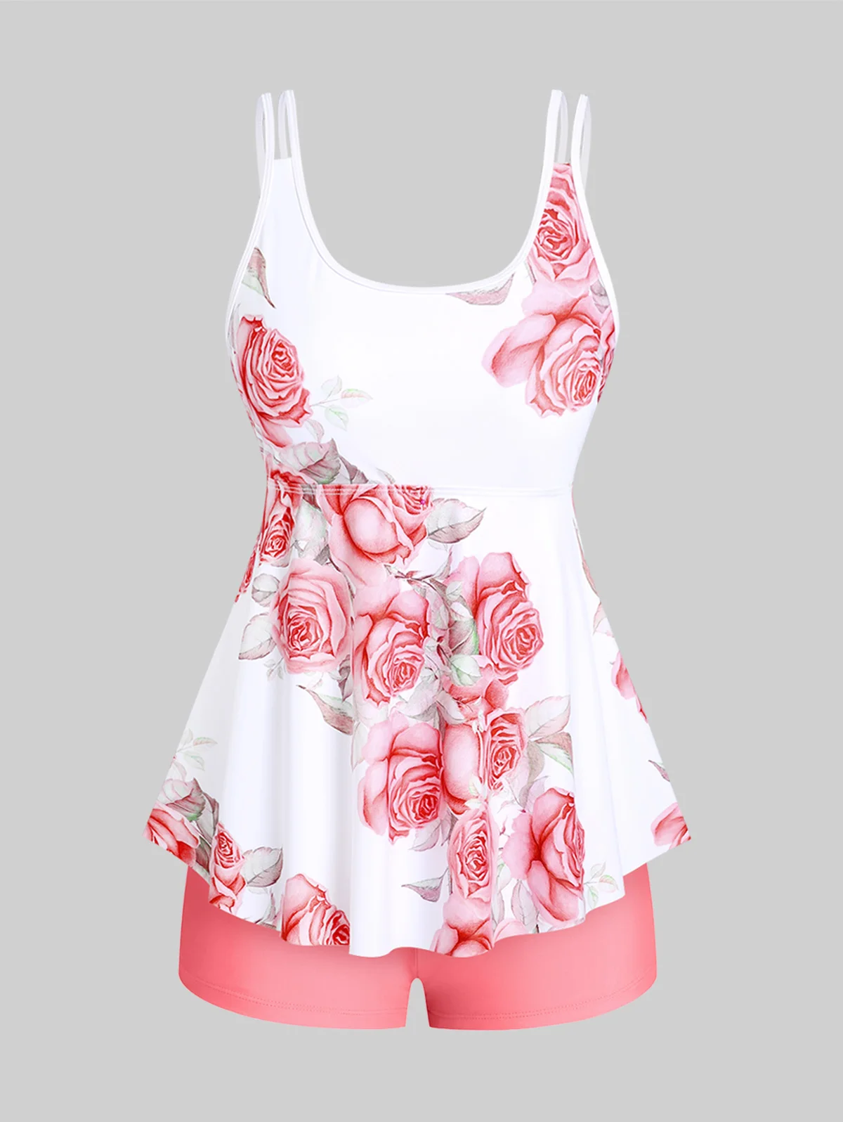 

Boyshorts Bikinis Set Tummy Control Plus Size Rose Print High Waist Bathing Suit women Modest Two Piece Tankini