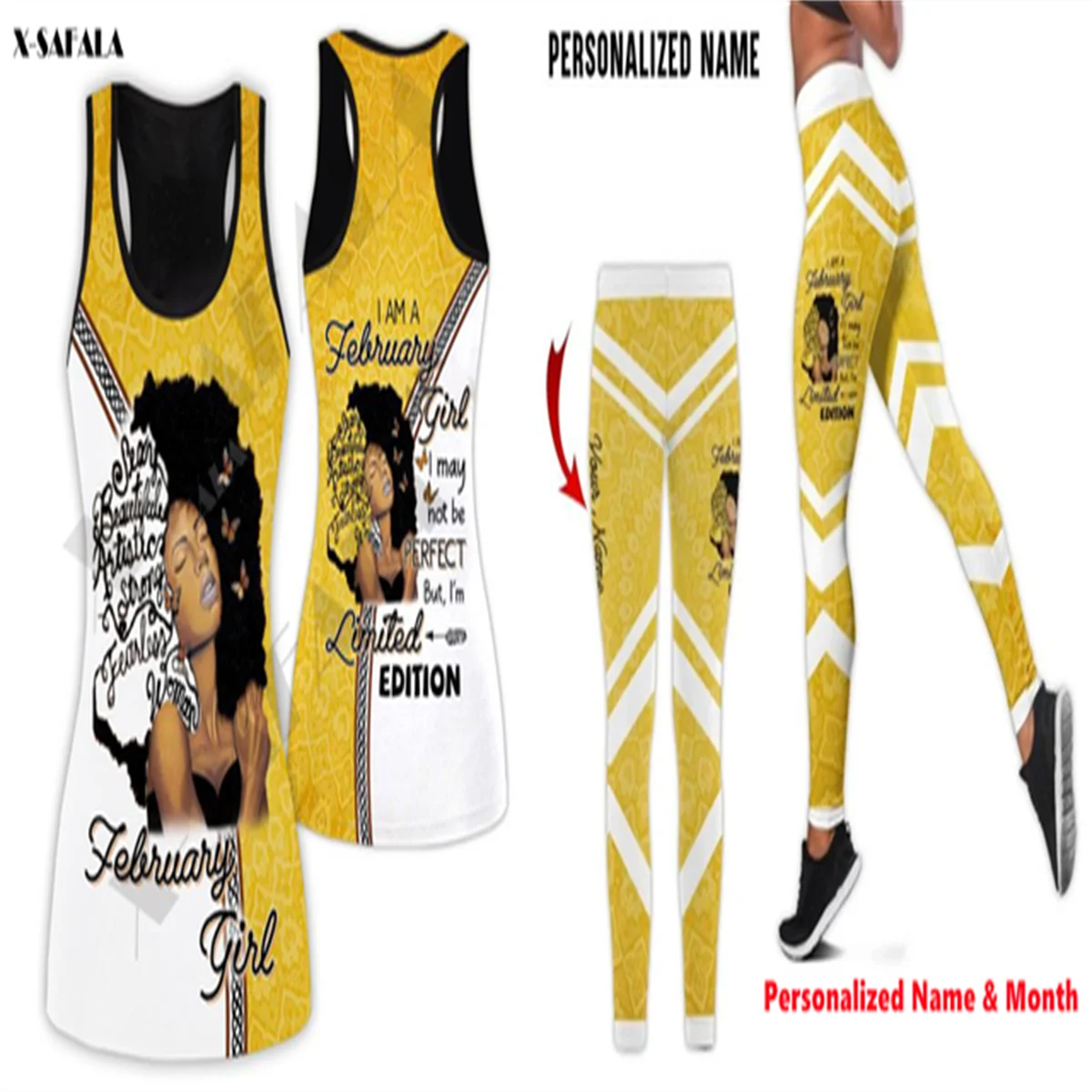 

Black Girl Is Queen Custom Month 3D Double-Sided Print Women Yoga Set Hollow Out Tank Top Leggings Outfit Middle Waist Stretchy