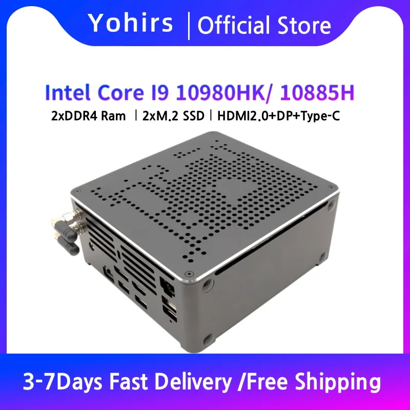 Мини-Игровой ПК 10-го поколения Core i9 10980HK i7 10870H Xeon W-10885M UHD Graphics 630 2 * DDR4 M.2 NVME HD-MI2.0 DP Type-C AC WIFI вентилятор