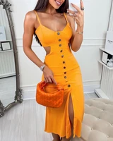 sexy women spaghetti strap solid long dress 2022 new fashion hollow out club party evening dress slit bodycon dress wholesale