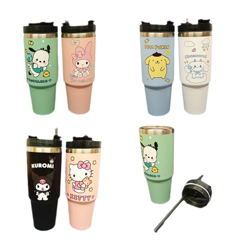 

Милая чашка Sanrio из нержавеющей стали с изоляцией My Melody Kuromi Anime Ice Blaster, большая емкость, соломенный термос, чашка