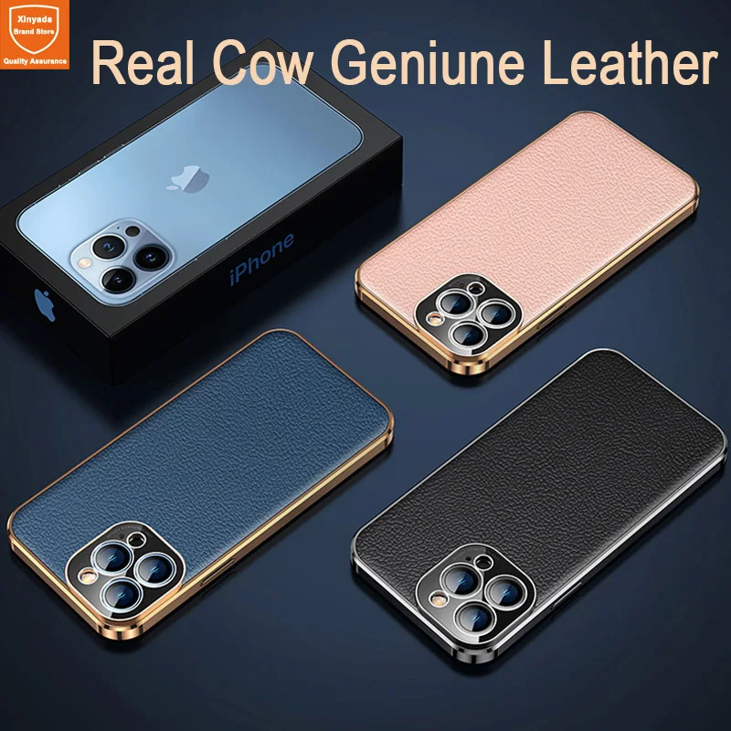 

Real Cow Geniune Leather Phone Case For iPhone 13 Pro Max Corium Bumper Cover For iPhone 13 Pro Max 12 Mini Case Luxury Shell