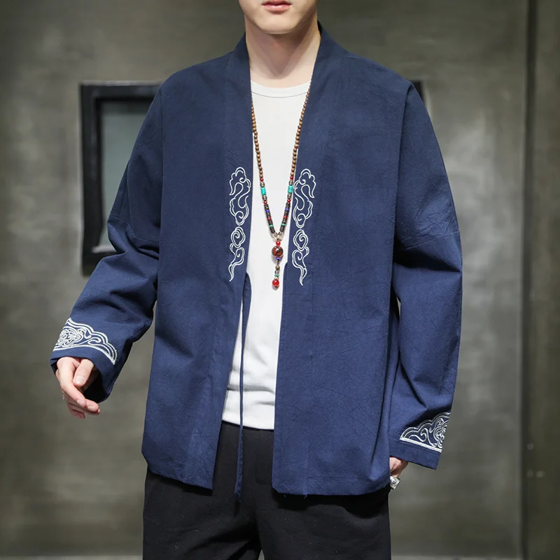

2022 Autumn and Winter Chinese Men's Clothing Cardigan Windbreaker Hanfu Coat Men's Loose Jacket Plus Size