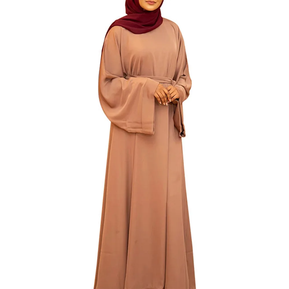 

New Pakistan Muslim Woman Long Robe Turkey Islamic Clothing for Lady Modest Belt Dress Middle East Warm Abaya Autumn Winter