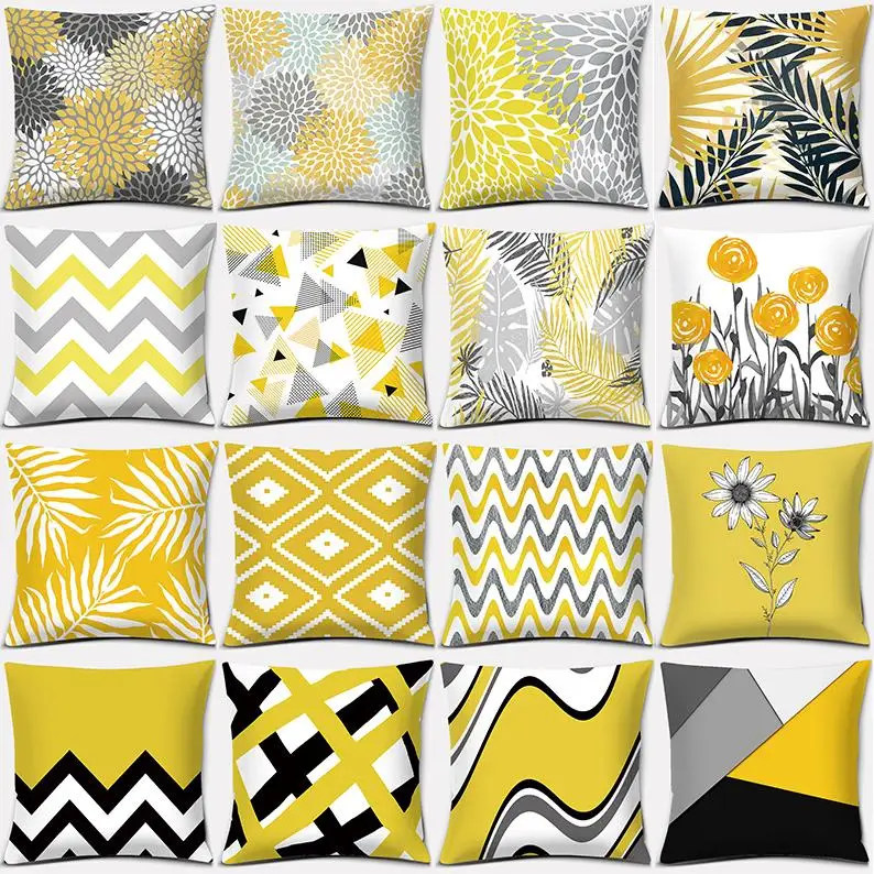 

Yellow Geometric Figure Series Printed Square Pillowcase for Home Decoration
