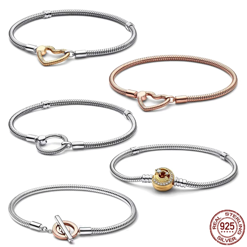 

New T-shaped double color bracelet 925 sterling silver lovers bracelet fit original charm beads DIY jewelry gifts