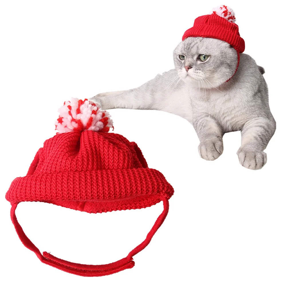 

1PC Comfortable Red Warm Cat Puppy Knitting Wool Christmas Santa Hat with Holes