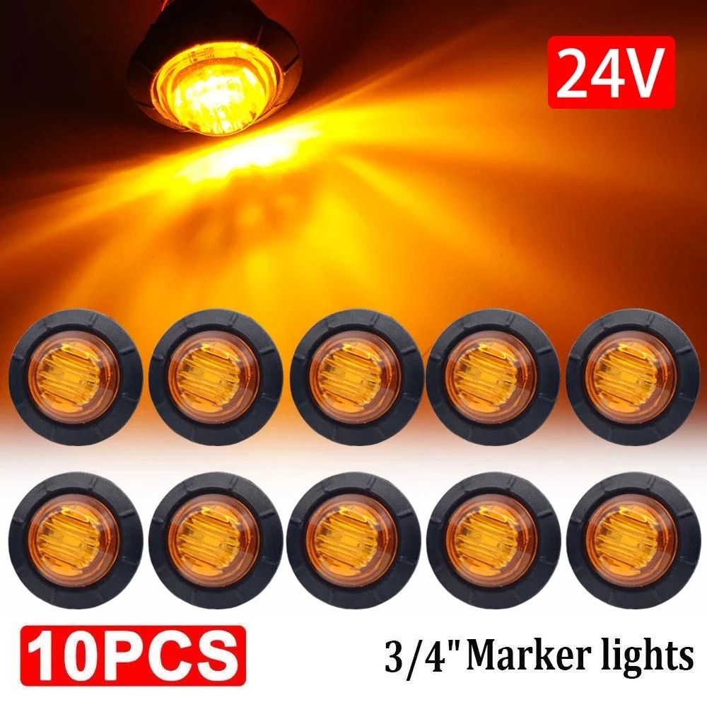 

10pcs 12V 3LED Waterproof 3/4" Round Trailer Side Marker Lights Front Rear Trucks Clearance Lights Lamp Bullet Amber