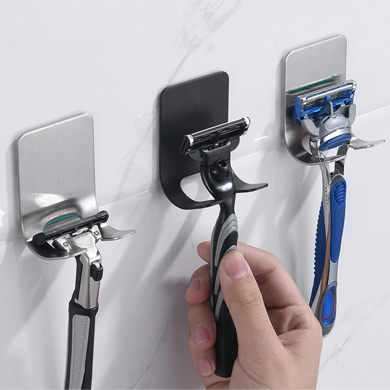 Держатель для бритвы без отверстий, стеллаж для бритвы с крючком, стеллаж для бритвы, полка для ванной комнаты, аксессуары, кухонный органай...