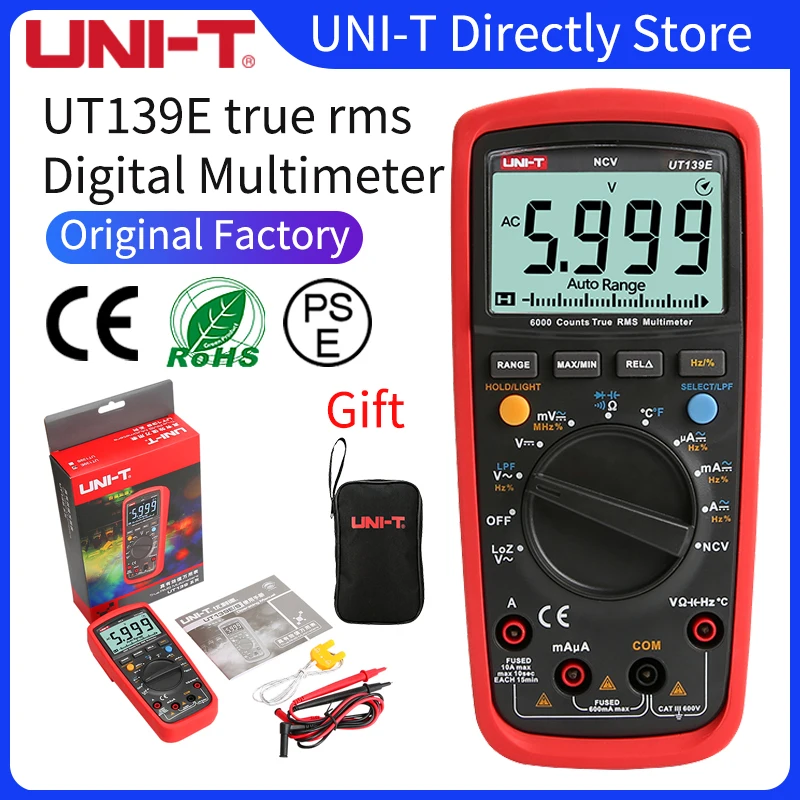 UT139E True RMS Digital Multimeter Temperature Probe LPF pass filter LoZ LoZ (low impedance input) function/Temperature test EB