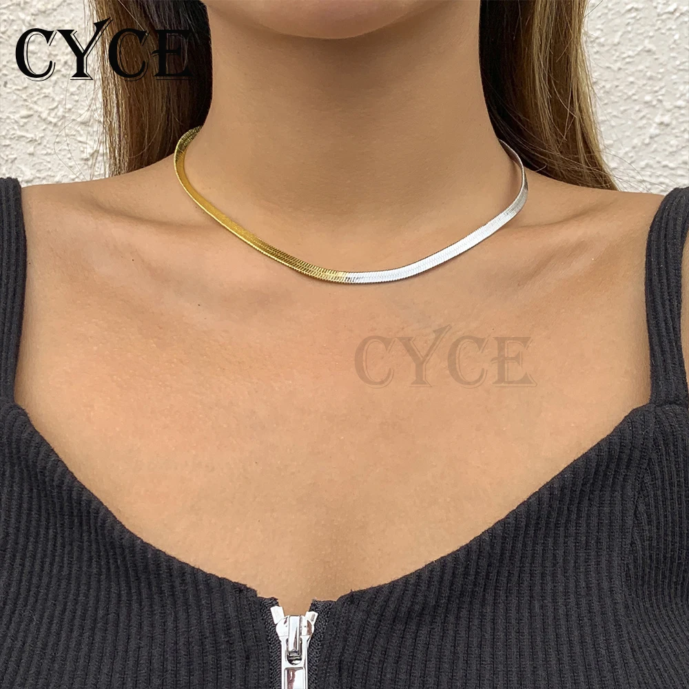 

CYCE 2021 New Gradient Mixed Color Snake Bone Chain Chokers Necklaces For Women Hip Hop Jewelry Mosaic Metal Clavicle Necklace