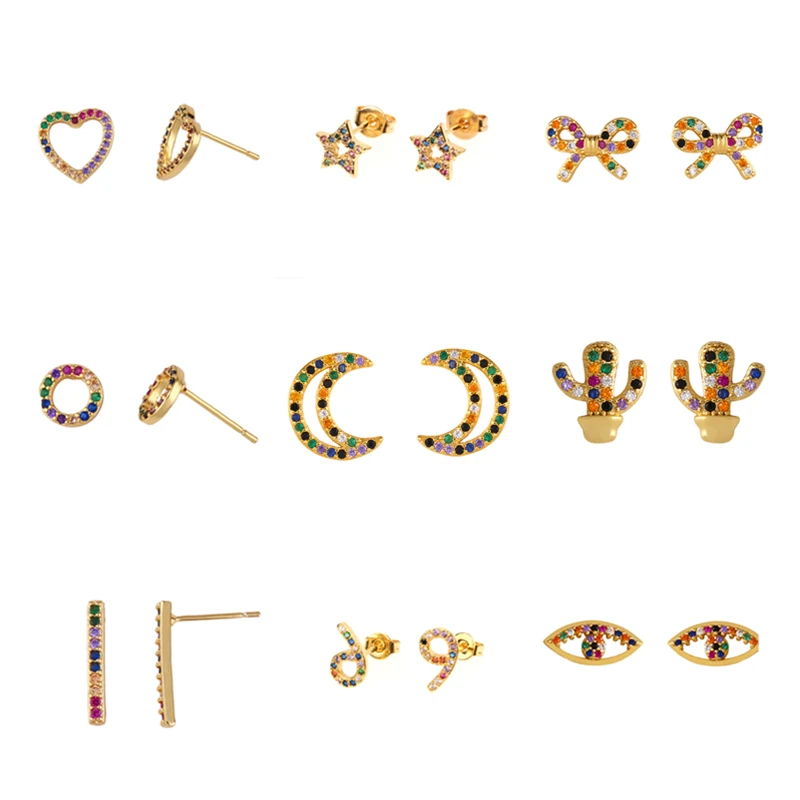 

22 Types New Fashion Heart Bowkont Female Personality Simple Earrings Color Zircon Earrings Women Gifts Trendy Jewelry ,1 Pair