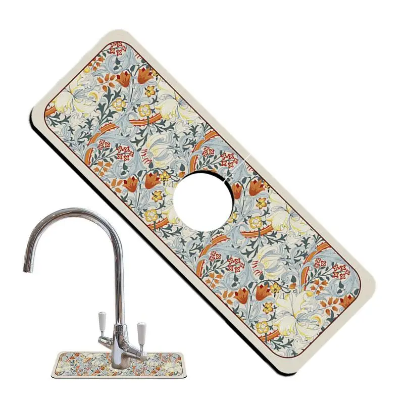 

Splash Guard For Sink Diatom Mud Floral Pattern Splash Guard Mat For Kitchen Faucet Handle Drip Catcher Pad For Kitchen Bathroom