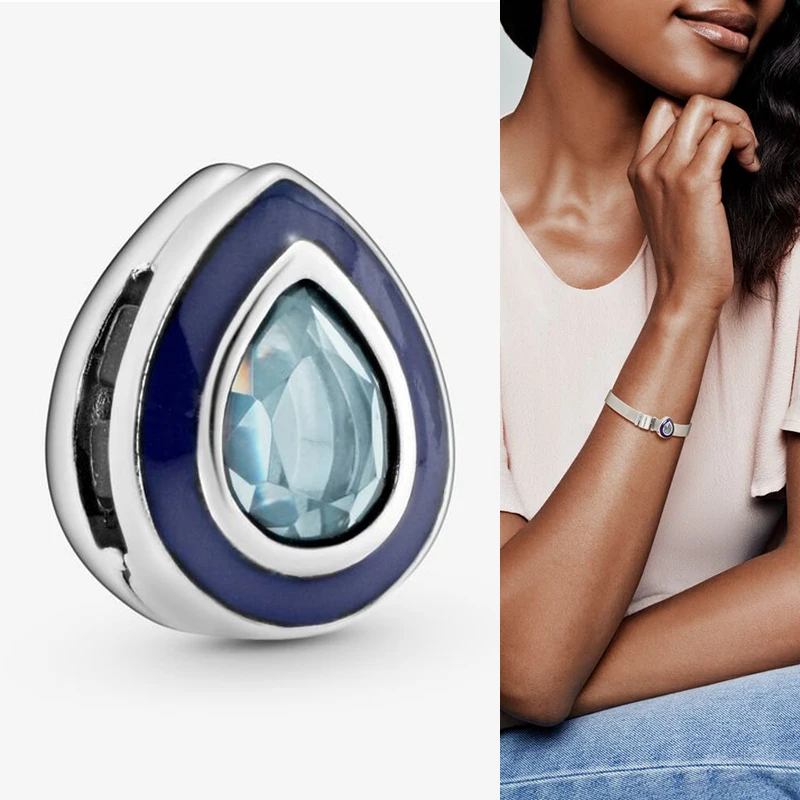 

925 Sterling Silver Bead Reflexions Series Water Drop Enamel Clip Fit Pandora Women Bracelet & Necklace Diy Jewelry