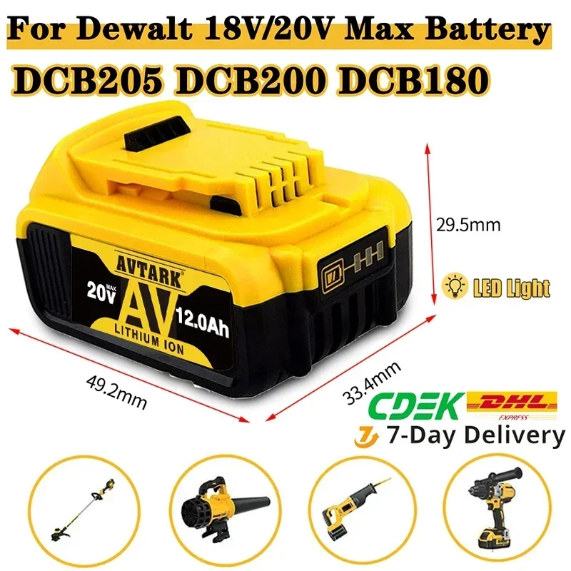 НОВЫЙ аккумулятор 6 0 Ач/8 Ач/12 Ач 20 В для электроинструмента Dewalt DCB180 DCB181 DCB182 DCB201