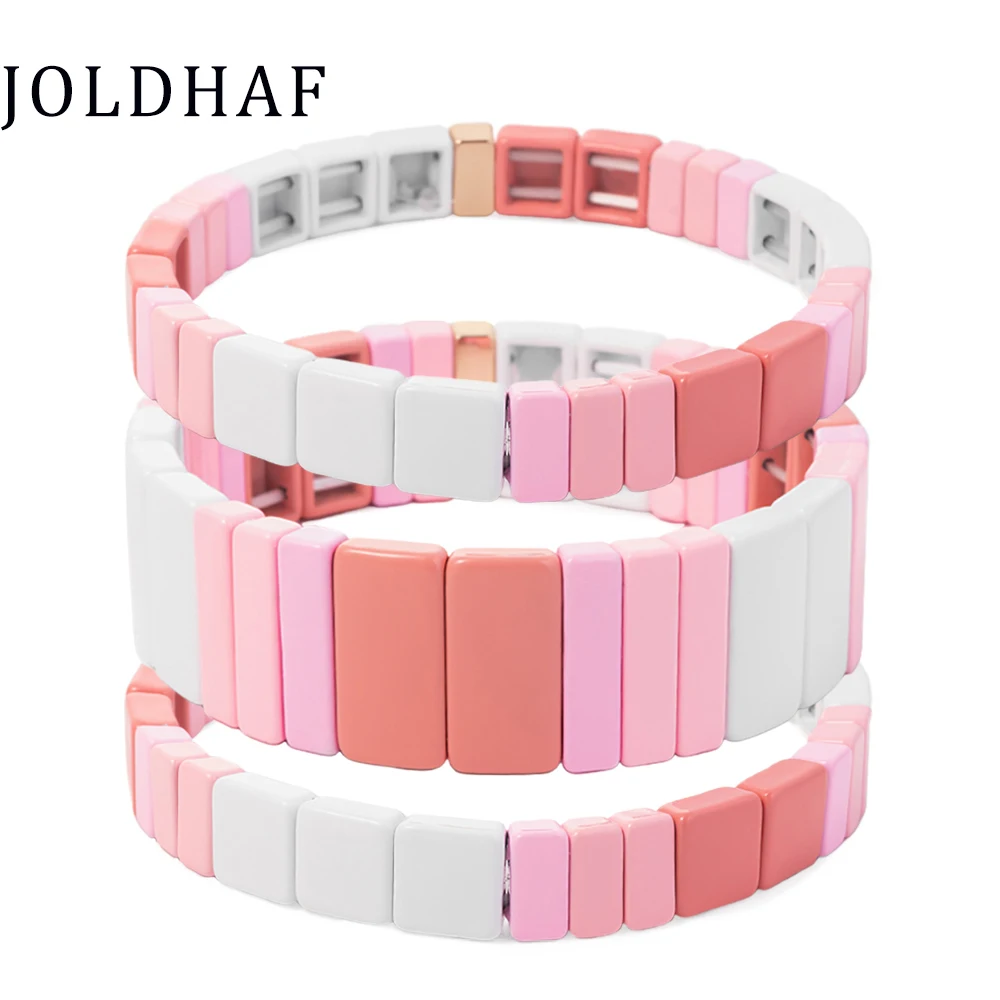 

Wholesale Enamel Bracelets For Women Pink Color Tila Bangle Elastic Beads Bangle Jewelry Handmade Colorful Jewelry Supplier