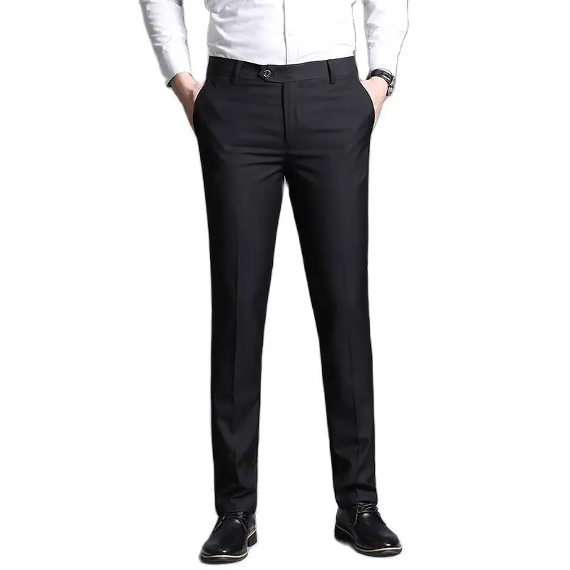 

2022Year-round in stock men's solid color slim-fitting non-iron feet pants work pants plus fat plus trousers