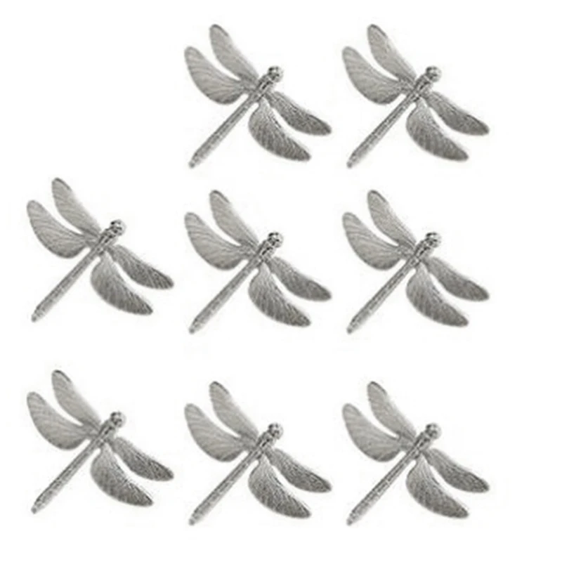 

Silver Napkin Rings Set of 8 for Wedding Holiday, Metal Dragonfly Napkin Holders for Table Linens, Dinner Party Occasion